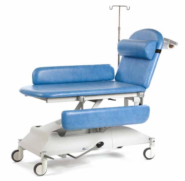 The large wheel system incorporates a steering facility and the couches have excellent height ranges with a low patient transfer height of just 46cm.