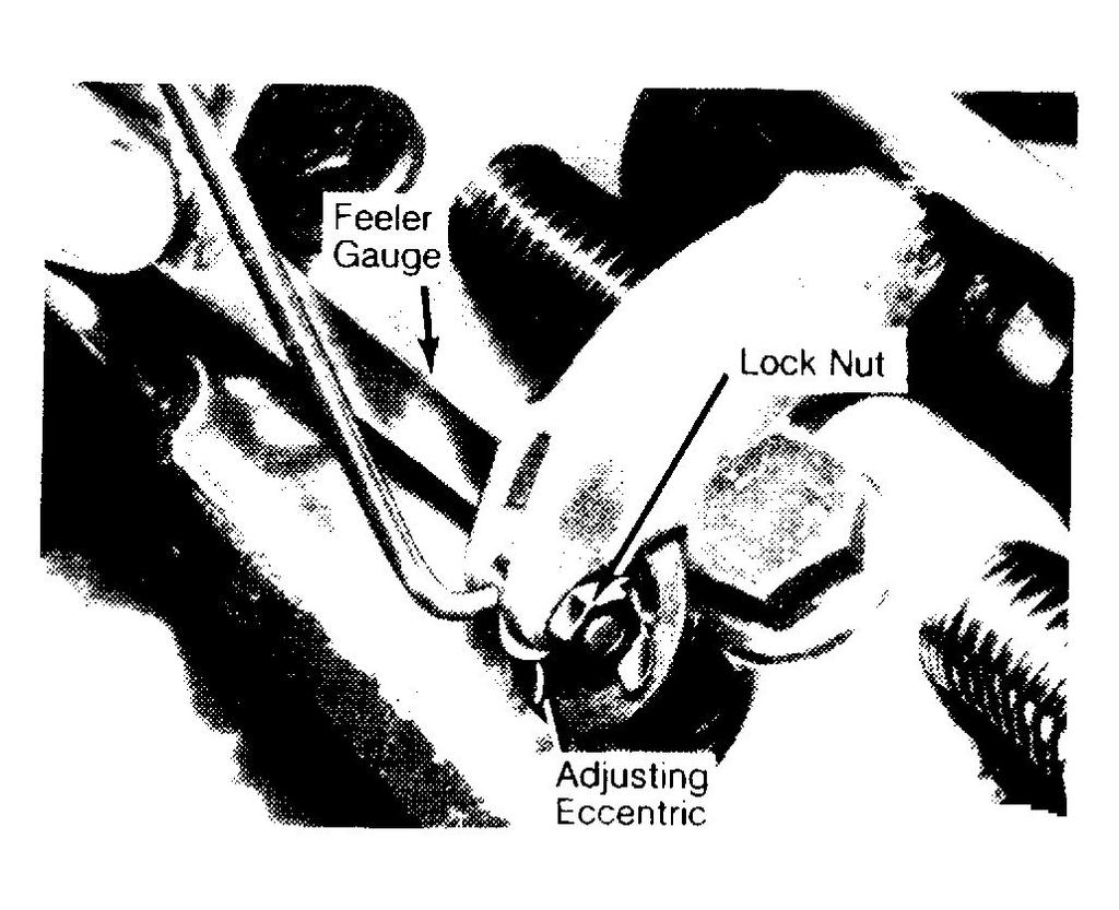 Fig. 1: Adjusting Valve Clearance NEVER measure or adjust valve clearance between camshaft lobe and rocker arm. REMOVAL & INSTALLATION MANUAL TRANSMISSION 1.