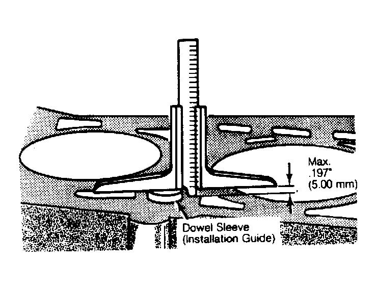 Fig. 4: Measuring Dowel Sleeve Projection Above Cylinder Block Ensure cylinder block deck surface is clean and free from nicks or burrs. ENGINE FRONT COVERS (Upper Cover) Remove rocker cover.