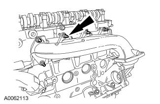 58. Clean and inspect the LH exhaust manifold. For additional information, refer to Section 303-00. 59. Remove and discard the 8 LH exhaust manifold studs. 60.