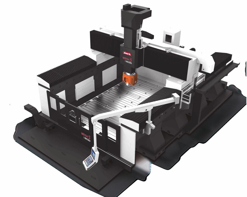 Series MEG Maximum Performance ridge Type 5-xis Machining enters Gantry type structure with high usage of space and equipped with high performance dual axes universal milling head provides