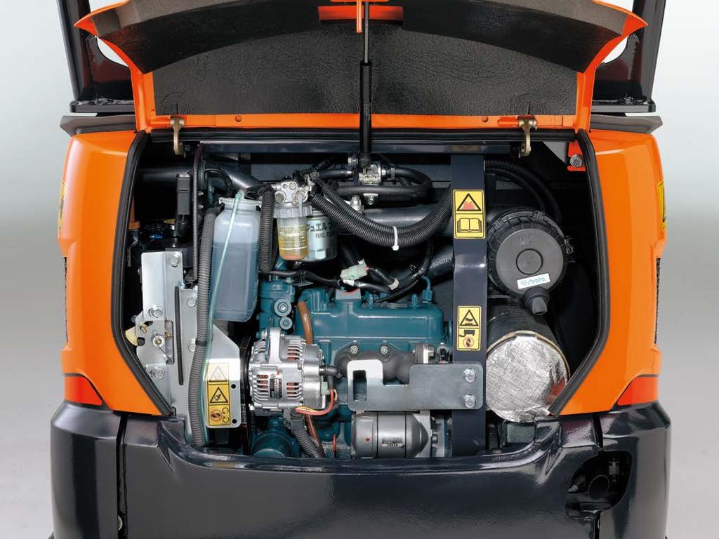 Easy maintenance Kubota has made routine maintenance extremely simple by consolidating primary engine components onto one side for easier access.
