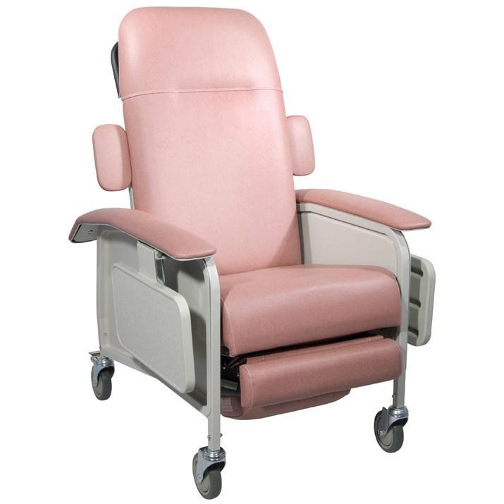 Large, blow molded tray locks in 5 positions and can be stored on the side of the chair. 5" casters (2 with locks) make it easy to move and secure the recliner.