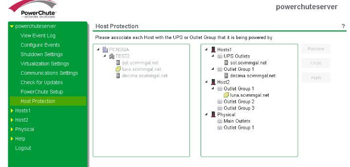 UPS Configuration Outlet Group Registration If your UPS supports outlet groups you must specify which one the server is being powered by so that PowerChute can monitor it for shutdown events and also