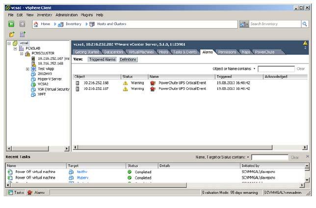 PowerChute Network Shutdown: VMware User Guide PowerChute UPS Critical Event This alarm will be triggered with Warning status on the Triggered alarms view for the VMware hosts when a critical UPS