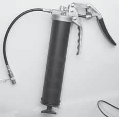 Heavy-Duty Lever-Action Grease Gun with high-pressure variable low-volume. Three-way loading: bulk fi ll, loader fi tting or 14 oz. cartridge. Pumps 1.24 oz. per 40 strokes.