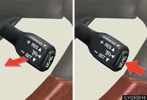 Accelerate or decelerate to the desired speed, and then push the lever down. This sets the speed in the cruise control memory.