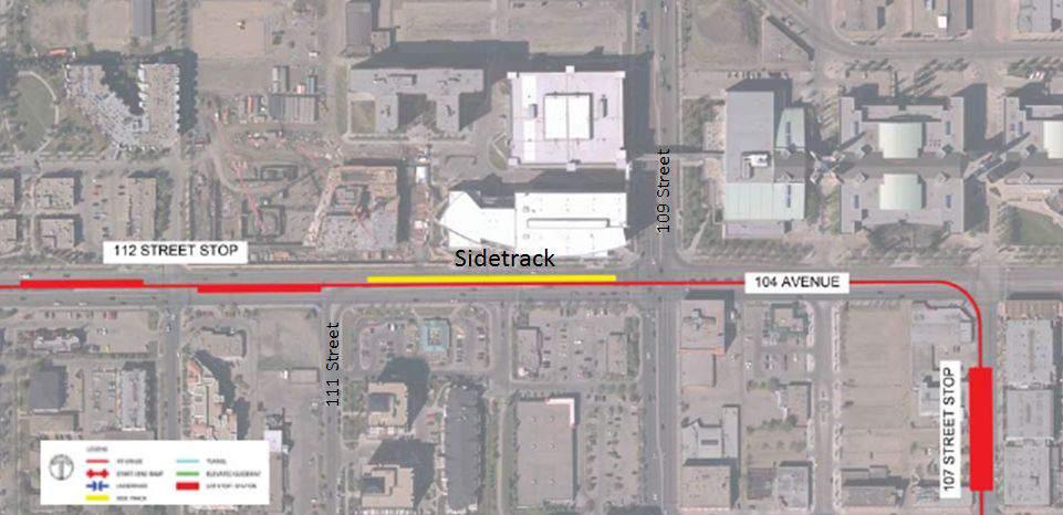 104 Avenue LRT Sidetrack Location Concept Plan Amendment Recommendation Approved 2011 Concept Plan 104 Avenue LRT sidetrack, 109 Street to 111 Street Relocate sidetrack to the median of 104 Avenue,