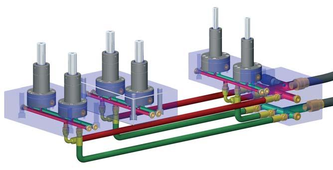 CONNECTING OPTIONS The Special Springs system has been designed so as to force the hydraulic fl uid during the compression phase to fl ow from the cylinders through the pressure-reducing valve and