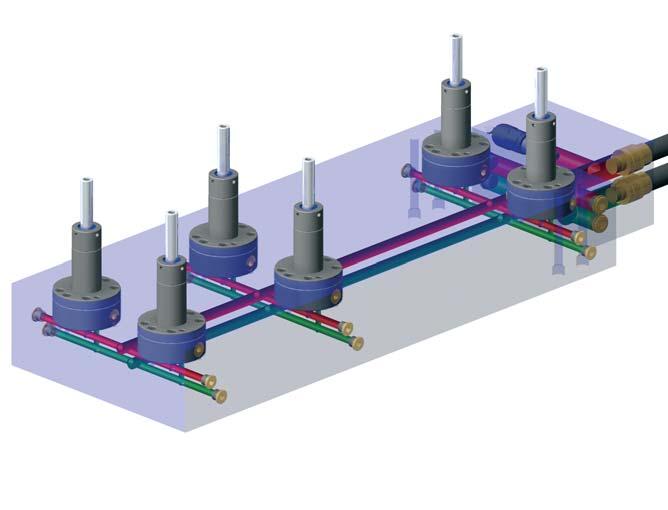 The connection between distribution and command unit is provided by two fl exible hose pipes with quick coupling connectors of different sizes.