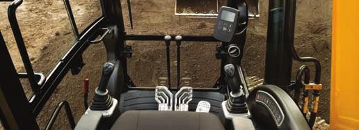 The JS240/260 s joystick-mounted power boost button gives extra hydraulic power fast. Visibly better. 1 A 70/30 front screen split gives JCB JS240/260s excellent front visibility.