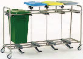 These carts are available standard from single up to quadruple wide units. Every unit has slides to accommodate one 43 litre container.