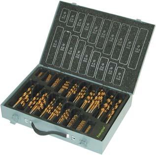 5 1500 1 Bulk storage chest for twist drills HSS, DIN 338, 170 pieces, TYP N, short, ground, bright, with split point, TIN coated. Content: 1.0-10.0 mm (upstairs in 0.