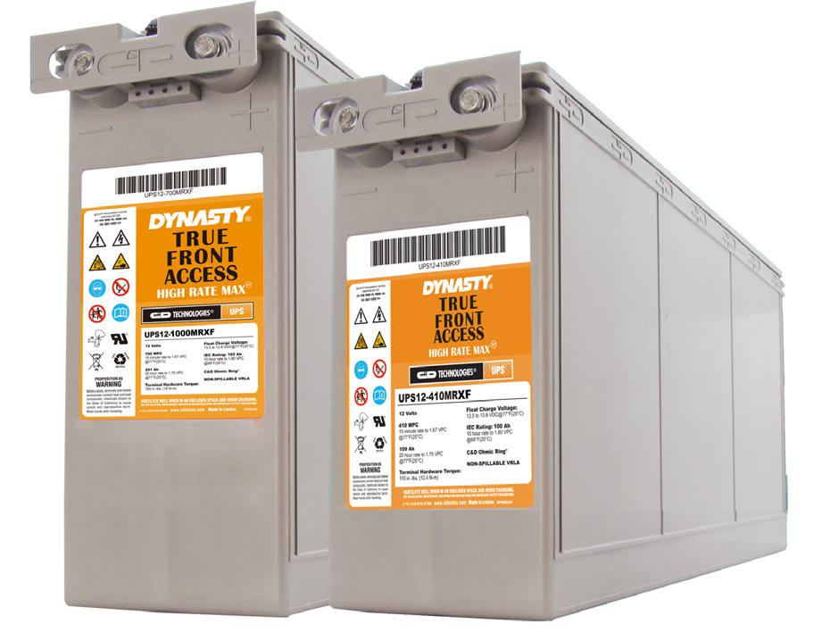 12-1115 TRUE FRONT ACCESS HIGH RATE MAX UPS12-410MRXF UPS12-1000MRXF Valve Regulated Lead Acid (VRLA) Battery Series Designed for UPS Standby Power Applications FEATURES & BENEFITS APPLICATIONS Data