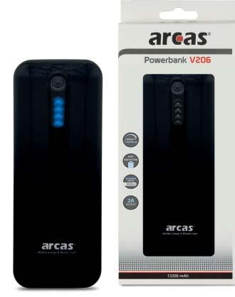 input: 5V, 1A output: 5V, 1A und 2A colour: black, white Charger + Rechargeables ARCAS power banks provide reliable power for mobile