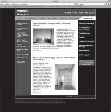Tools and Rules ASSA ABLOY Door Security Solutions Website and ebusiness Rixson's website at www.rixson.com is the place to go for all your Rixson product information needs.