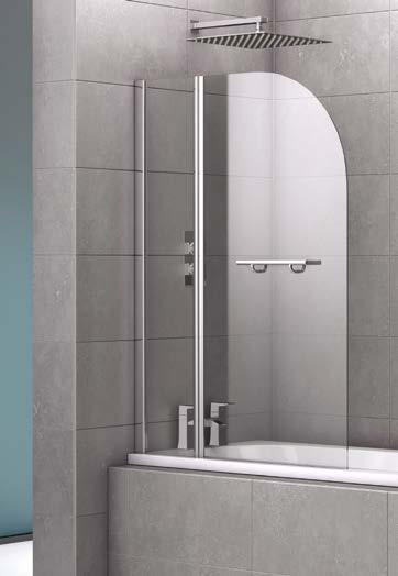 MODUS 1000 1000mm double curved bath screen with towel rail - mm hi n ss lass - height 1400mm x width 1000mm - universally handed 10 YEAR MODUS 800 800mm single
