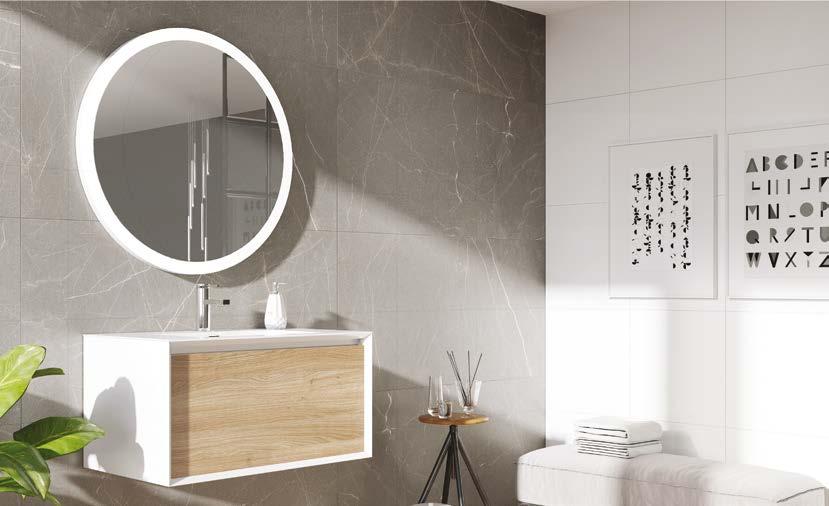 concrete BATH ROOM F SOXY WHITE/OAK wall mounted vanity unit with white basin - including composite