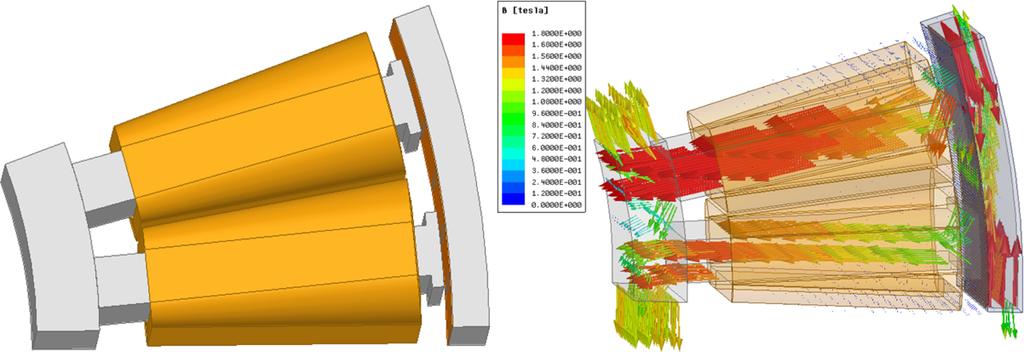 Journal of Magnetics, Vol. 22, No. 1, March 2017 27 Fig. 11. (Color online) 3D model of the eddy current brake. Fig. 12. Comparison analysis of the 2D and 3D model.