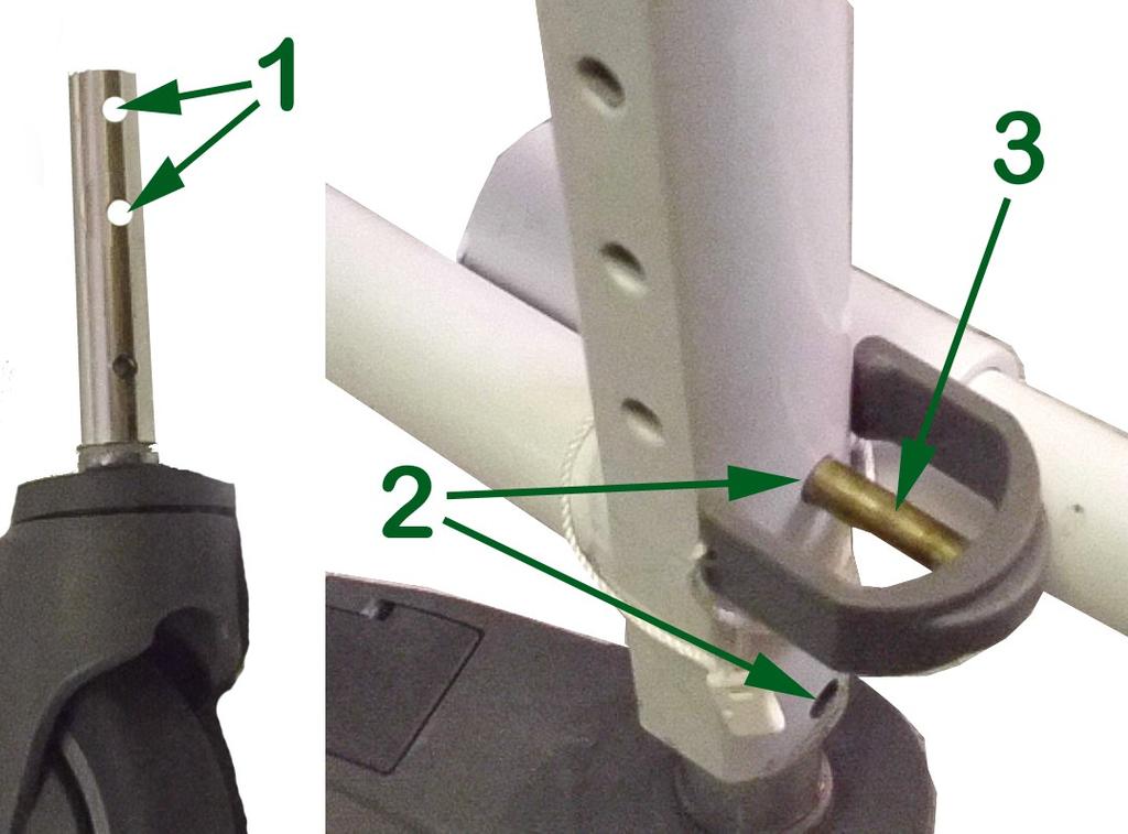 Insert four caster stems (1) into holes (2) in the four corners of the bottom of the seat frame (3).