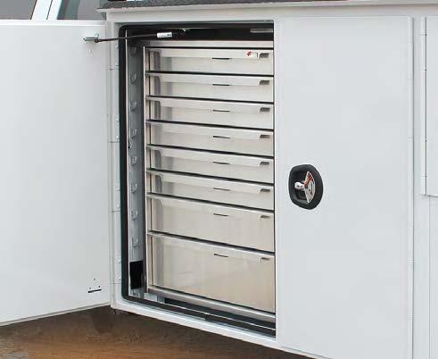The drawers come with adjustable sliding tops that can be installed on any service body and we include mounting feet to