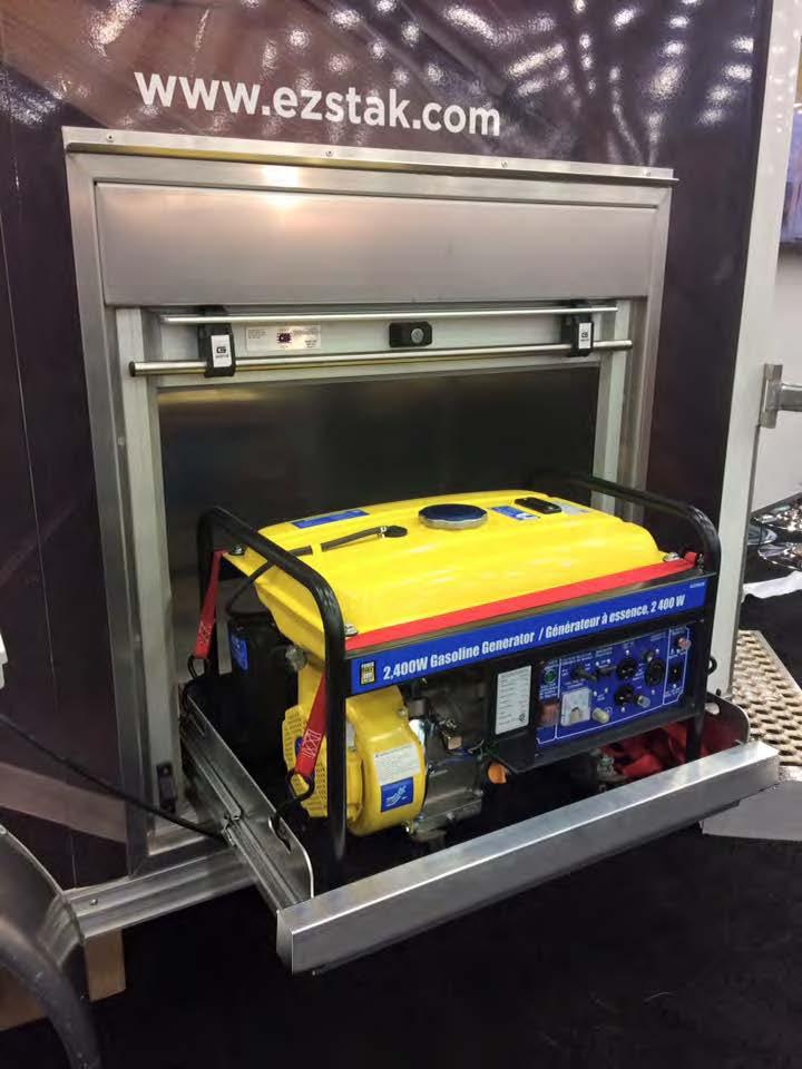 GENERATOR ROLL-OUT EZ STAK offers exterior cabinets for all your power needs. The generator roll-out tray is designed to fit up to a Honda 3500 portable generator.