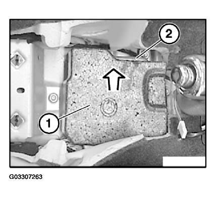 Fig. 25: Removing Cover From Airbag Control Unit Release screw (1) and nuts (2). Installation: Before screwing down airbag control unit (3), make existing negative leads (5) are correctly positioned.