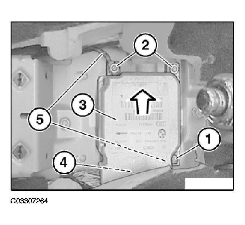 Fig. 26: Identifying Airbag Control Unit Retaining Screw And Nuts Pierce carpet (1) at