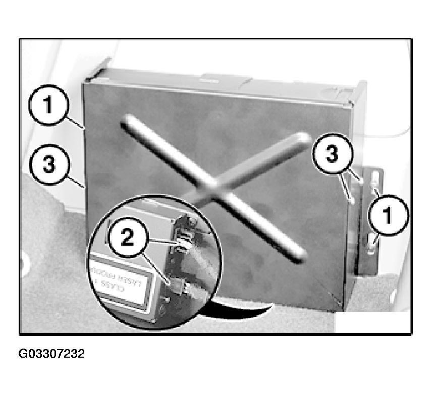 Remove screws (3) securing CD changer to CD changer mounting bracket. Fig.