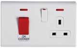 Slimline Screwless 45A Double Pole Switches Clear terminal markings Colour coded terminals Discreet neon Neon