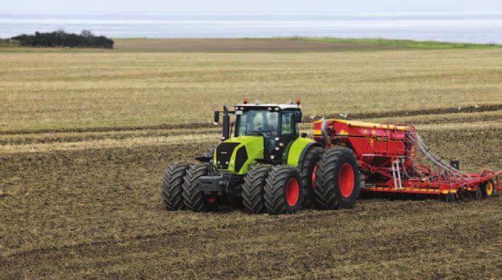 With lower pressures more tyre is placed in contact with the ground, meaning less energy loss through slip, therefore ensuring more effective tractor traction power and less soil compaction.