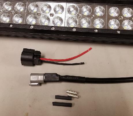 Page 3 of 6 LED Light Bar procedure Existing light bar - cut off the existing harness connector and shrink tubing at connector exposing red & black wires. Care to not cut into wire insulation.