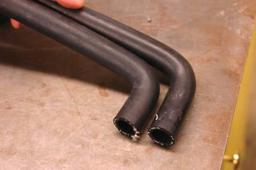 Cut off the short leg of both provided 4 x 36 x ¾ 90 elbow hoses leaving 3