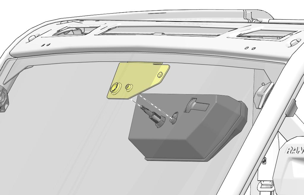 Bracket is sandwiched between windshield panel and wiper motor assembly, with upper flange of