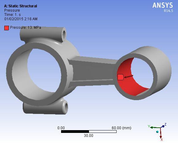 Fig 4. All DOF constrained at crank end Fig 6. Compressive load applied at piston end IV. RESULTS AND DISCUSSION Fig 5.