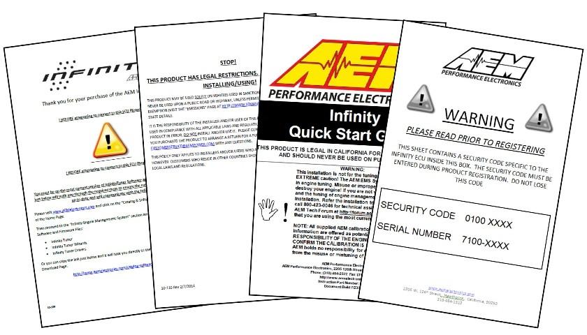 Important Application Notes 3 Getting Started Your Infinity EMS will be packaged with four important documents: Usage Legality Disclaimer, Software Download Notice, Security Code Notice, and an