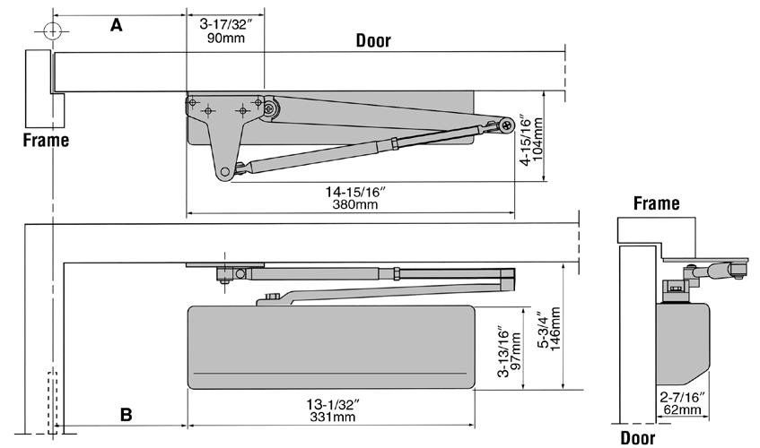 Hold-open points up to maximum door opening with hold open arm.