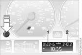 Odometer Tachometer Engine oil temperature 73n 1 Odometer 2 Trip odometer Odometer You can activate the displays shown in the illustration with the ignition key in position 0 by pressing the button
