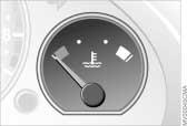Once the indicator lamp stays on continuously, there are still approx. 2 gallons (8 liters) of fuel in the fuel tank. For fuel tank capacity, refer to page 181.