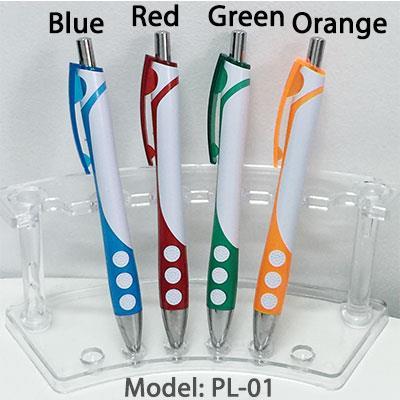 Plastic Pens Model: PL-01 Blue, Red, Green, Orange