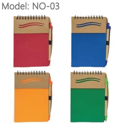 Model: NO-03 Eco notepad with pen Red, Royal Blue, Orange, Green Number of pages: 70 sheets (140 pages) Model: