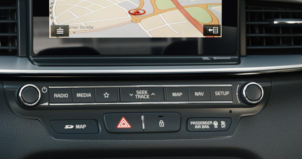 Available with eight-inch touchscreen, the navigation system offers reliable route guidance thanks to Kia s connected