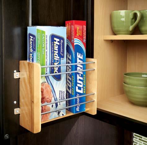 4WVFR SERIES Vertical Foil Rack Designed for 15, 18 and 21 Wall cabinets this beautiful wood organizer brings your foil and storage bags within easy reach while freeing up valuable drawer and pantry