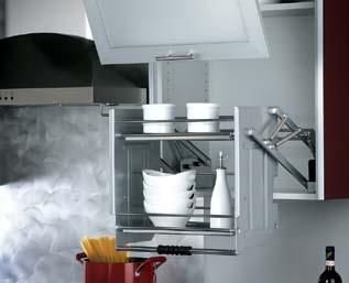 This functional pullout features a unique gas assisted lifting/lowering mechanism that provides unparalleled