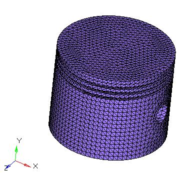 Fig 2: FE model of a piston Analysis of piston using linear static analysis method Frictionless support at pin bore areas and fixed all