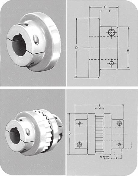 Type C Sure-lex imensions CLMP HU SPCER ESIGN C E LNGES H Sure-lex Type C Clamp Hub flanges employ integral locking collars and screws to assure a clamp fit on the shaft.