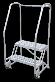 TiltNRoll ladders are one-piece welded assemblies shipped ready-to-use. The ladders are supplied with handrails that extend 30" above the top step. Steel - 450 lb. load rating.