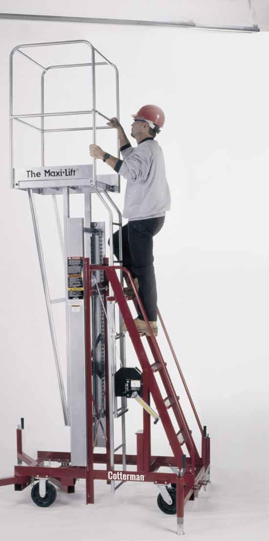 The Maxi Lift THE MAXI-LIFT Elevated Work Platform THE MAXI-LIFT Personnel Lifts THE COTTERMAN MAXI LIFT line of push-around lifts are designed for overhead maintenance tasks.