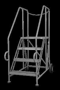 Larger 1¼ diameter tube base and back construction. 2½" rubber pads on front legs. 7 deep steps, 12 or 24 deep top step. Ladders are equipped with the Cotterman SafeLock caster system.
