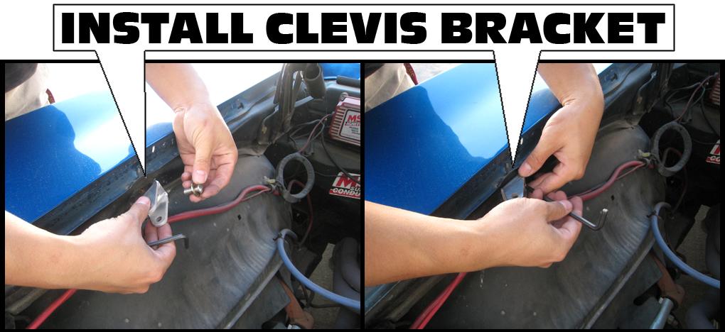 2. Install the clevis bracket using an allen wrench and the included button head bolt